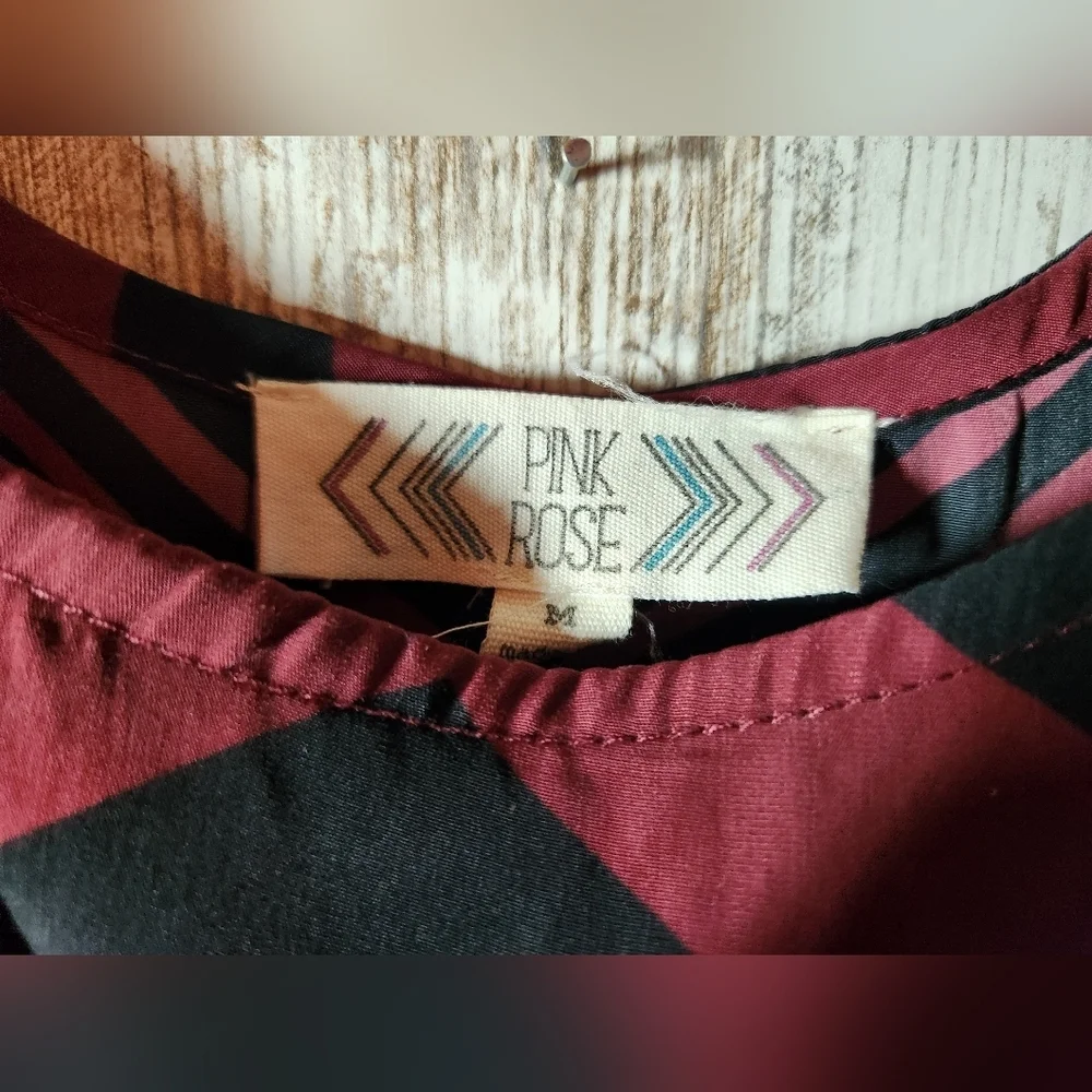 Lily Rose Burgundy and Black Chevron Midi Dress With Pockets